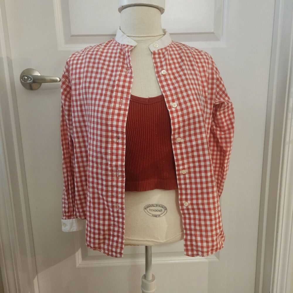 Vintage 60s Red Gingham Blouse Button Up XS/S Cottagecore